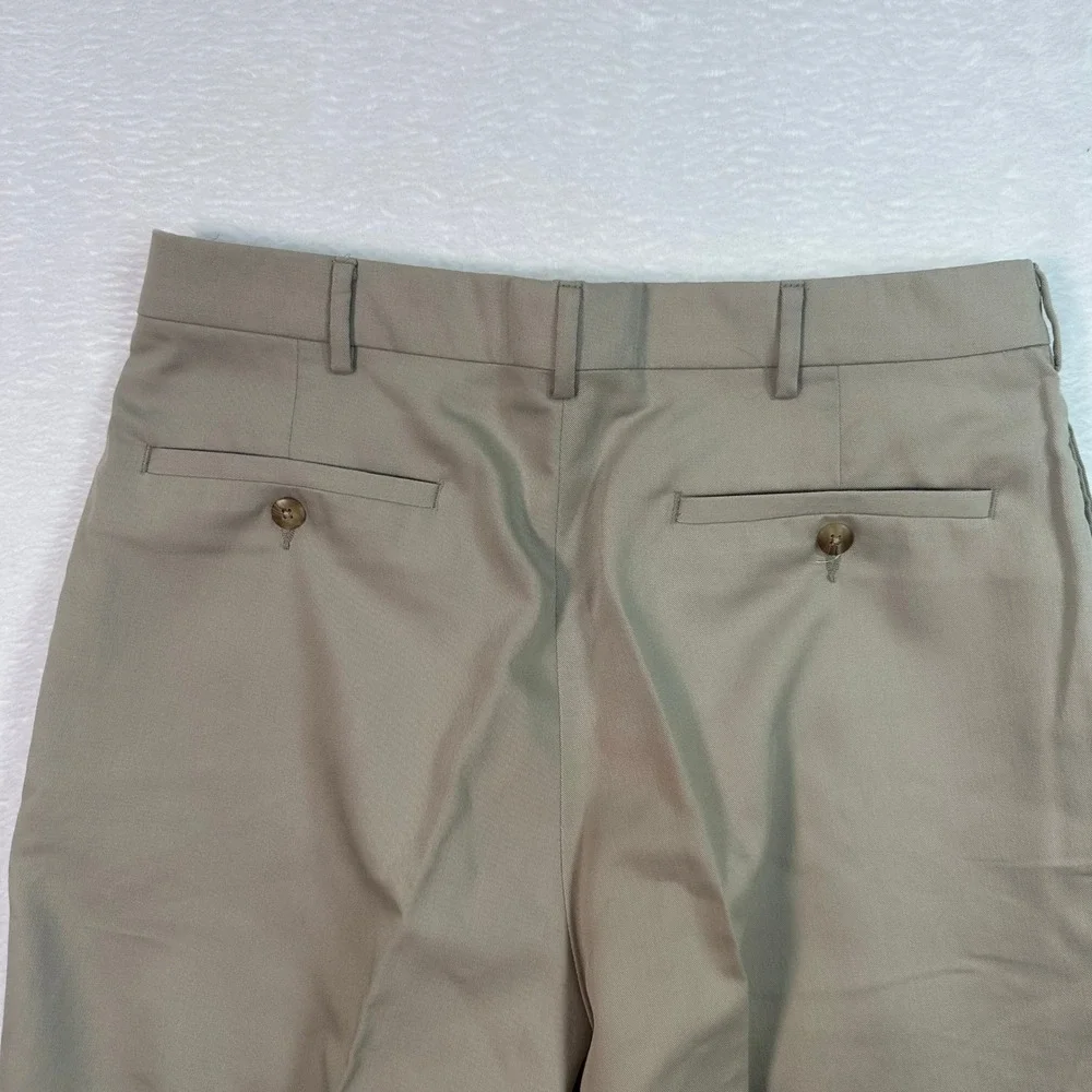Pleated Dress Pants Mens‎ 32x32 Khaki Tan Cuffed Hem Poly Rayon Blend
